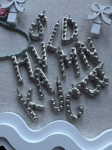 Large bubble letters hand soldered necklace