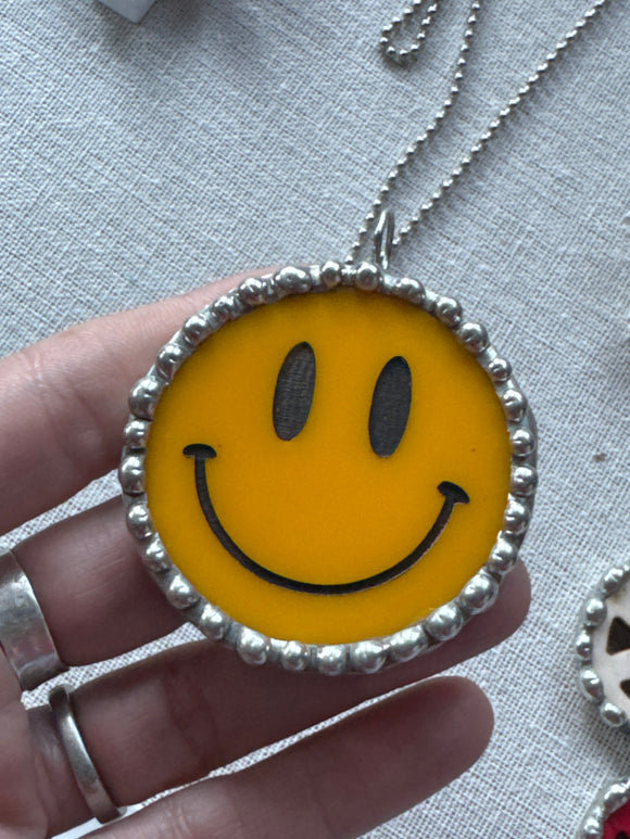 Large smiley face soldered necklace