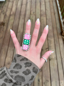 Happy Dice Ring (pink/green/pink)